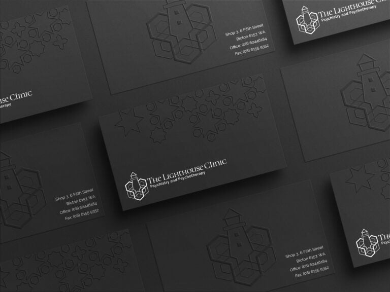 business card with graphics for the lighthouse clinic psychiatry and psychotherapy Perth